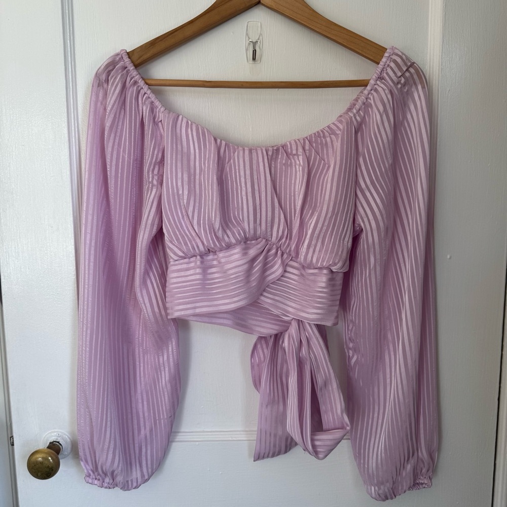 Tie Back Shimmery Striped Blouse